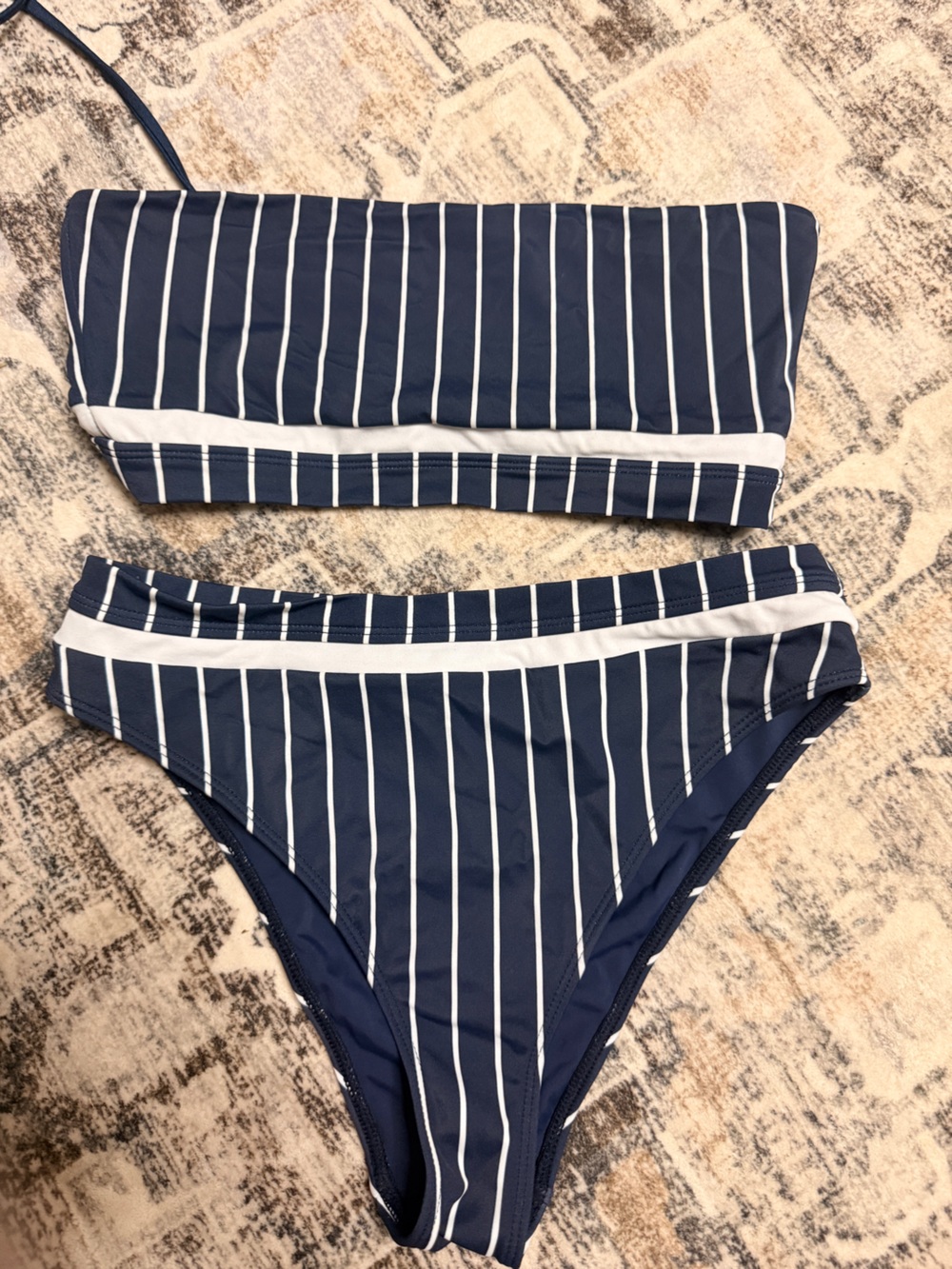La Hearts Navy and White Striped Bandeau Bikini